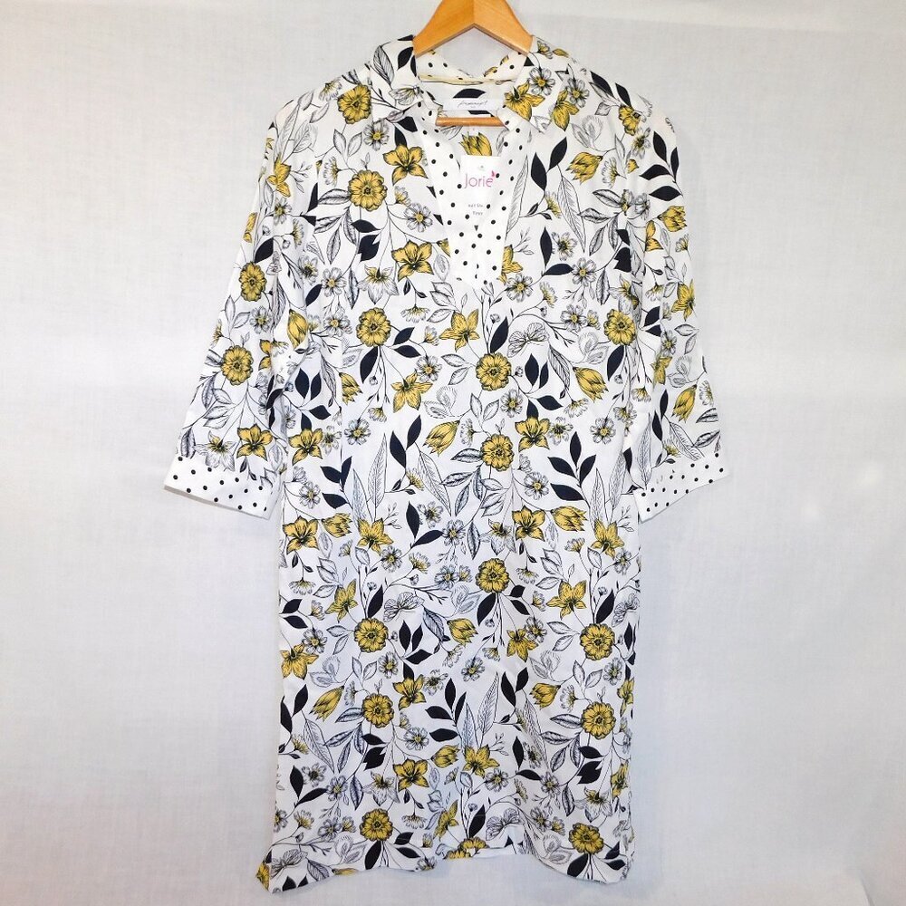 Foxcroft NYC Floral V Neck Collared Dress White Black Yellow NEW Womens 8 - Picture 2 of 10